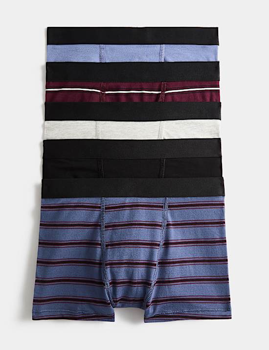 5 Pack Cotton Rich Striped Trunks (5-16 Yrs)