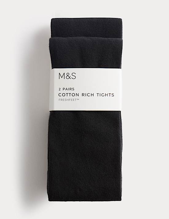 2pk Cotton Rich School Tights (2-16 Yrs)