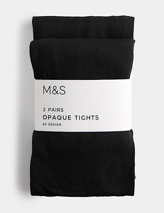 2 Pack 60 Denier Opaque Tights (6-16 Yrs)