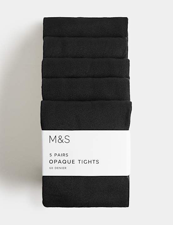 5 Pack 60 Denier Opaque Tights (6-16 Yrs)