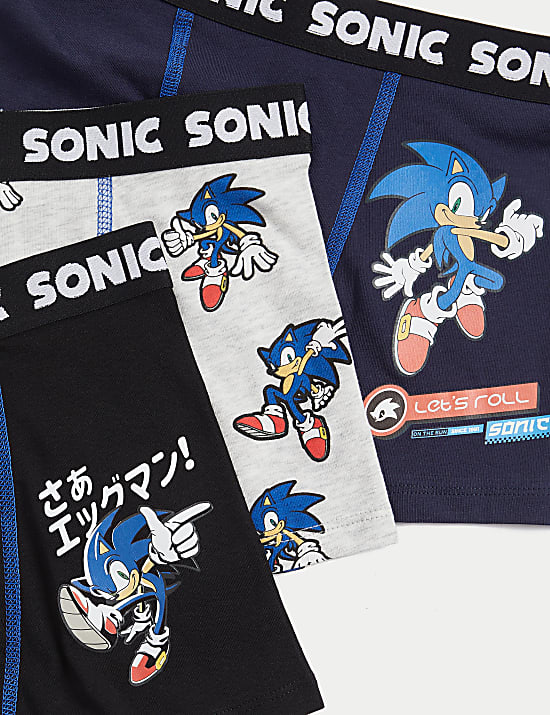 3er-Pack Baumwoll-Shorts mit Stretch und Sonic™-Motiv (5–16 J.)