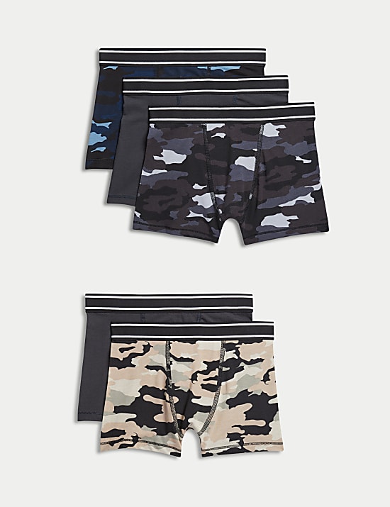 5pk Cotton with Stretch Camo Trunks (5-16 Yrs)