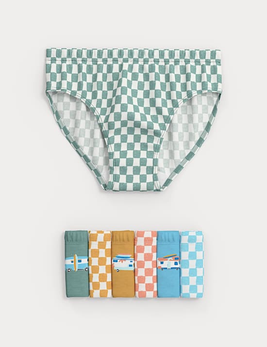 7pk Pure Cotton Surf Check Briefs (2-8 Yrs)