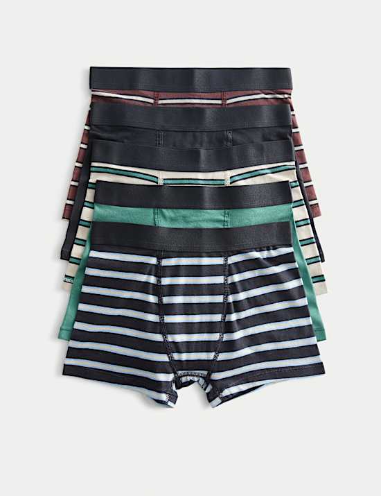 5pk Cotton Rich Striped Trunks (5-16 Yrs)