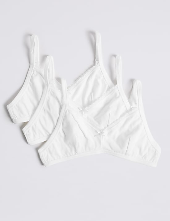 3 Pack Pure Cotton Lace Trim Bras (A-B)