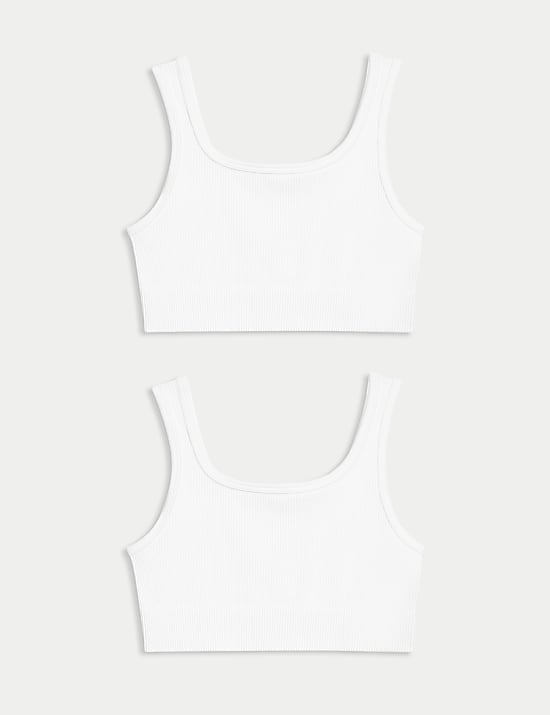 Set van 2 naadloze korte tops met ribbels en ronde hals (6-16 jaar)