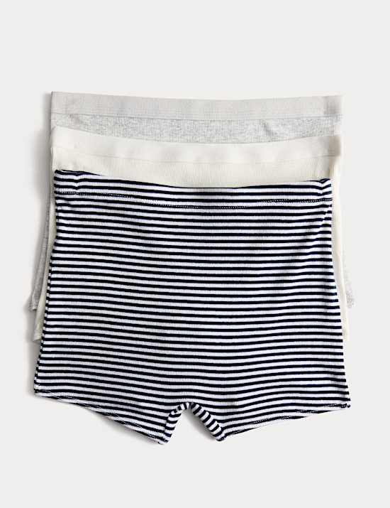 3 Pack Cotton Rich Striped Ribbed Boxers (6-16 Yrs)