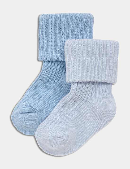 2pk Cotton Rich Ribbed Socks (7lbs-3 Yrs)