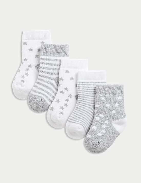 5pk Cotton Rich Terry Star Socks (0-2 Yrs)