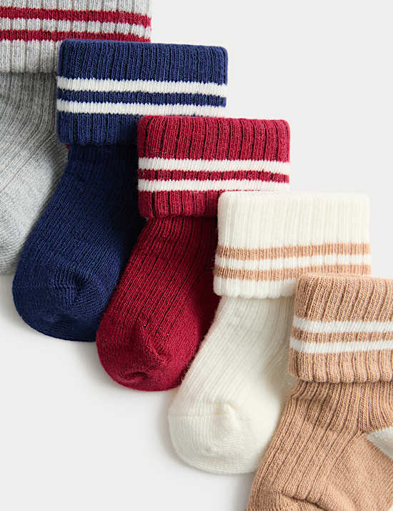 5pk Cotton Rich Striped Ribbed Socks (0-3 Years)