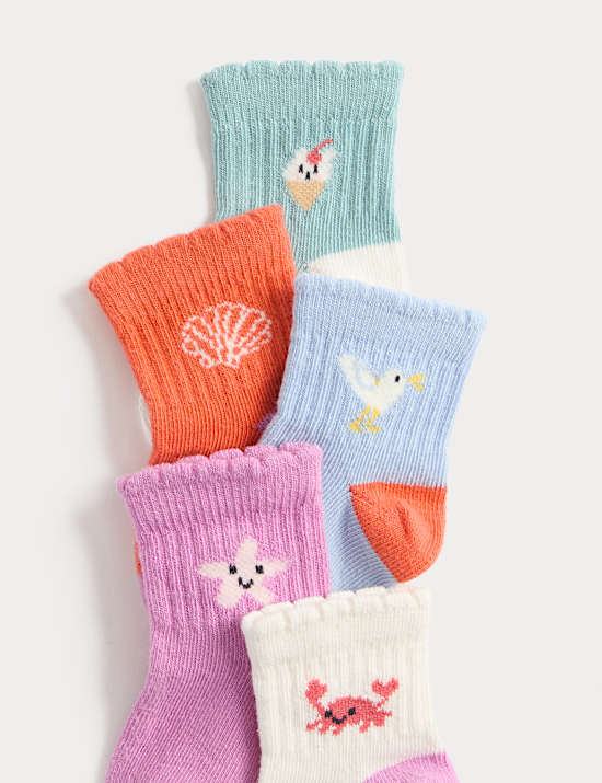 5 Pack Cotton Rich Seaside Baby Socks (0-24 Months)