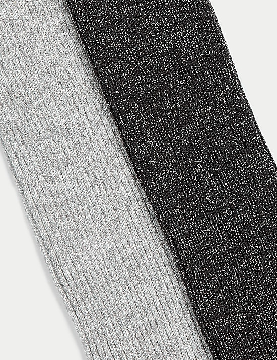 2pk Cotton Rich Ribbed Glitter Tights (2-14 Yrs)