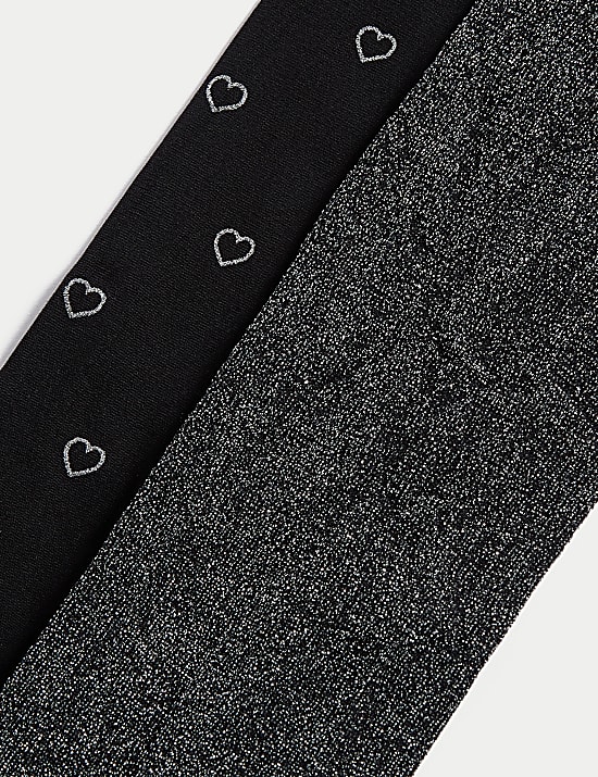 Lot de 2 paires de collants noirs, effet scintillant (du 2 au 14 ans)