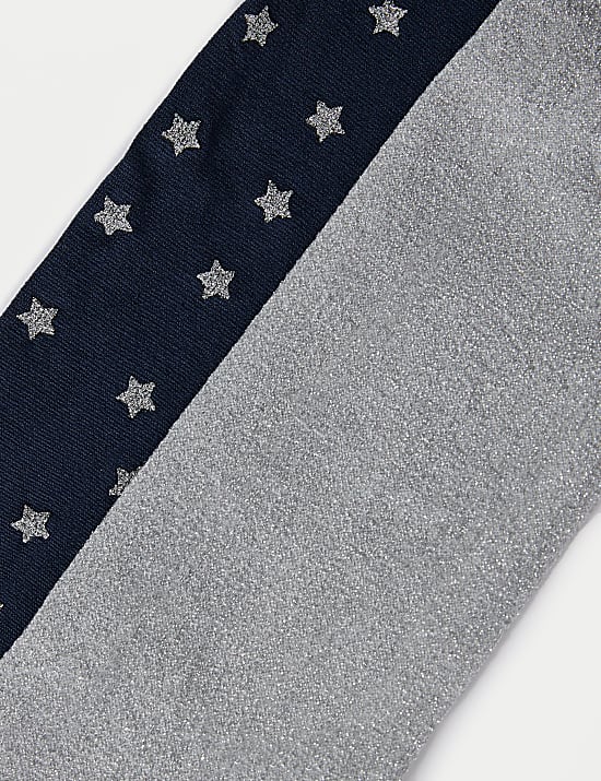 Lot de 2 paires de collants à motif étoiles, effet métallisé (du 2 au 14 ans)