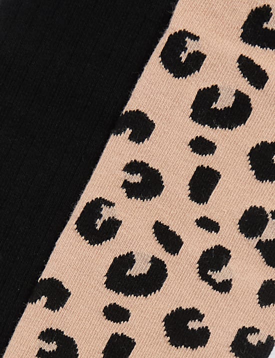 Καλσόν με ριμπ ύφανση, σχέδιο λεοπάρ και υψηλή περιεκτικότητα σε βαμβάκι, σετ των 2 (2-14 ετών)