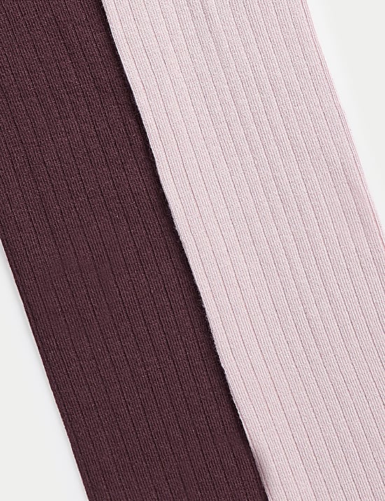 2pk Cotton Rich Ribbed Tights (2-14 Yrs)