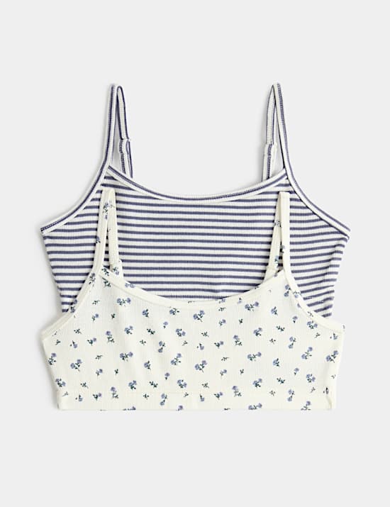 2 Pack V-Neck Floral Striped Crop Tops (7-16 Yrs)