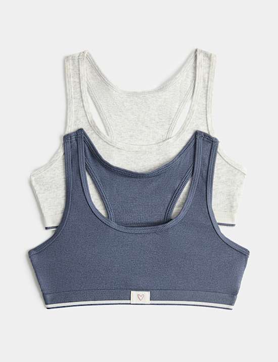 2 Pack Cotton Rich Ribbed Racerback Crop Tops (7-16 Yrs)