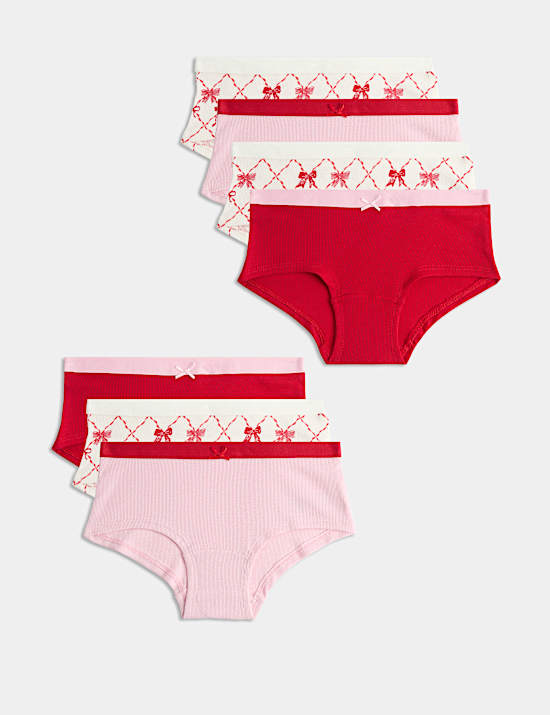 Lot de 7 shorts en coton &agrave; rayures et n&oelig;ud