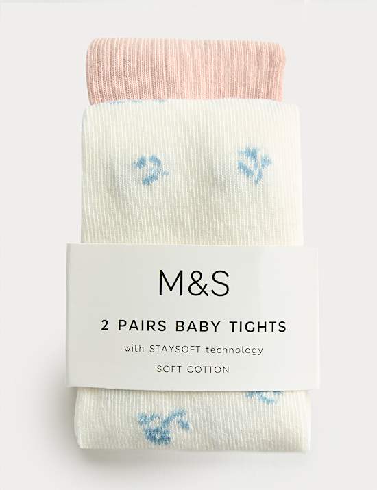 2pk Cotton Rich Tights (0-3 Yrs)