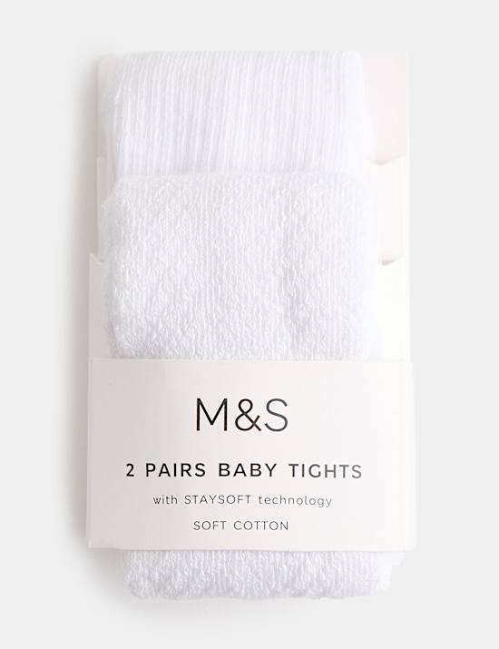 2 Pack Cotton Rich Ribbed Pelerine Tights (0-2 Yrs)