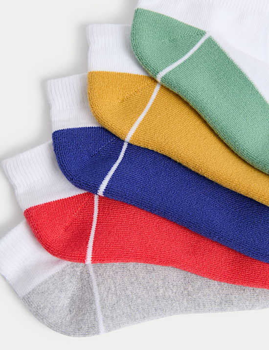 Pack de 5 pares de calcetines tobilleros de algodón con amortiguación Trainer Liners™ (6 pequeño-7 grande)