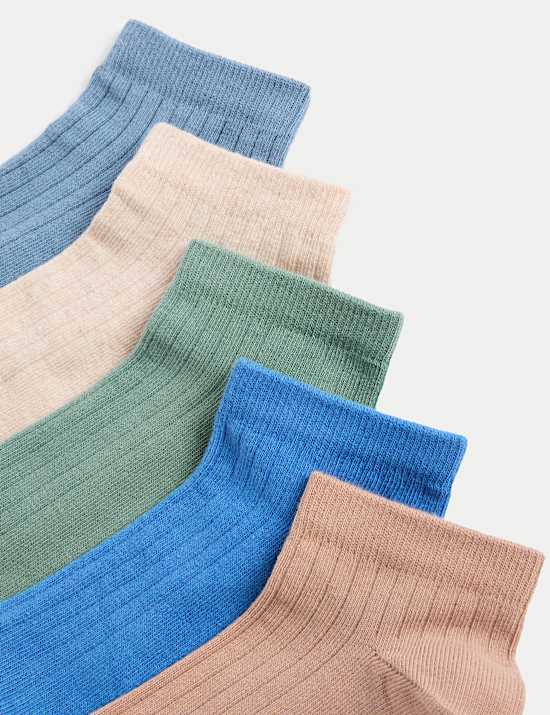 Pack de 5 pares de calcetines de algodón Trainer Liners™ con canalé (6 pequeño-7 grande)