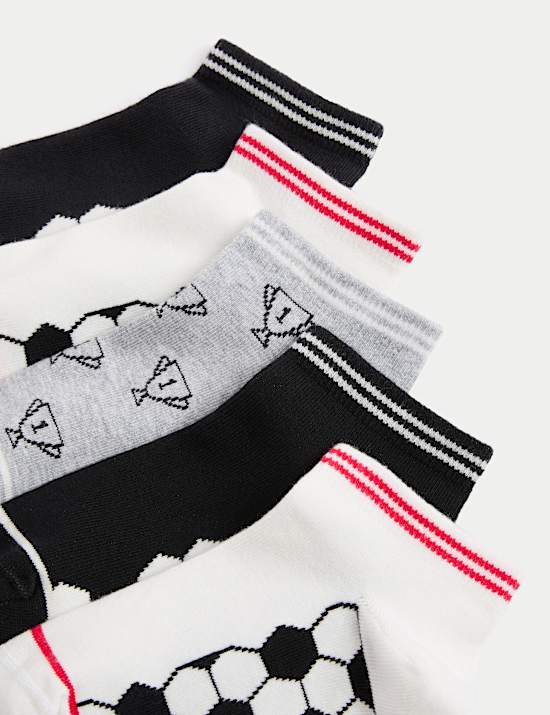 Pack de 5 pares de calcetines de algodón Trainer Liners™ con estampado de fútbol (6 pequeño-7 grande)