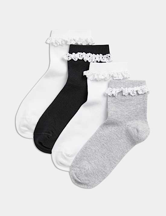4er-Pack Rüschensocken mit hohem Baumwollanteil (23–40,5)