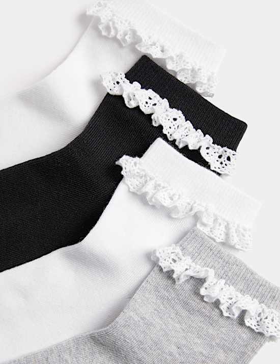 Pack de 4 pares de calcetines de niña en algodón con volantes (6 pequeño - 7 grande)