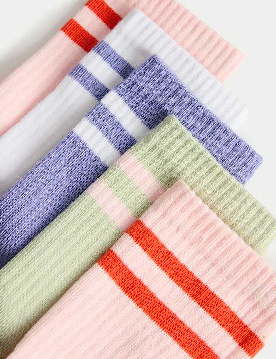 5 Pack Ankle Stripe Cotton Rich Socks (6 Small - 7 Large)