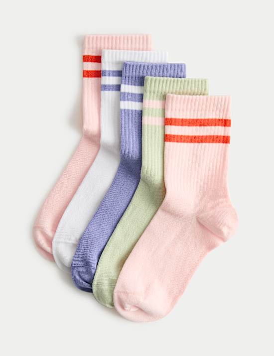 5 Pack Ankle Stripe Cotton Rich Socks (6 Small - 7 Large)