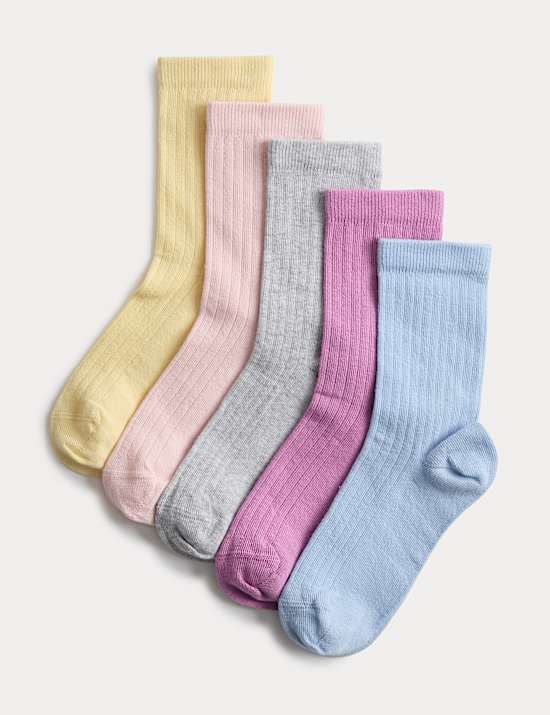 5 Pack Cotton Rich Ribbed Socks (6 Small - 7 Large)