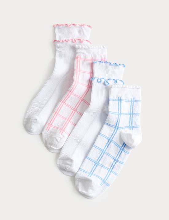 4 Pack Check Frill Socks (6 Small-7 Large)