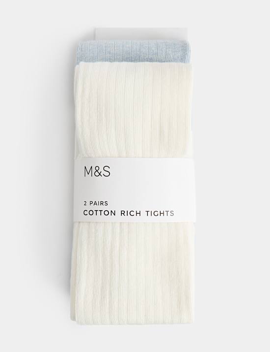 2 Pack Cotton Rich Ribbed Tights (2-14 Yrs)