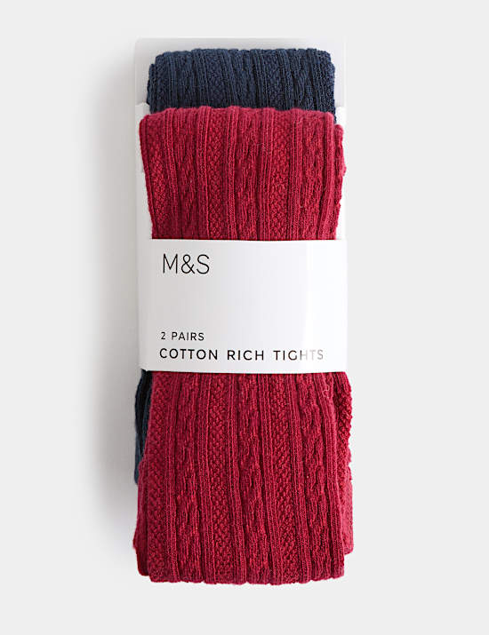 2 Pack Cotton Rich Cable Tights (2-14 Yrs)