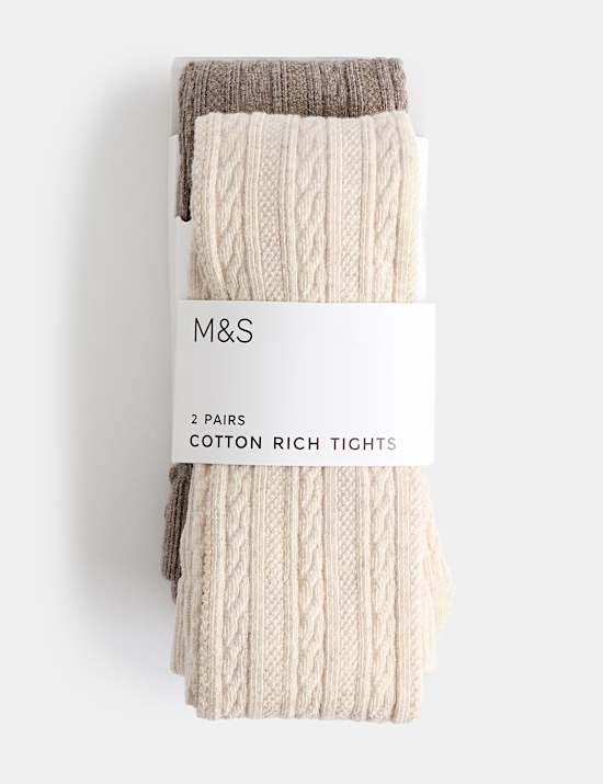 2 Pack Cotton Rich Cable Tights (2-14 Yrs)