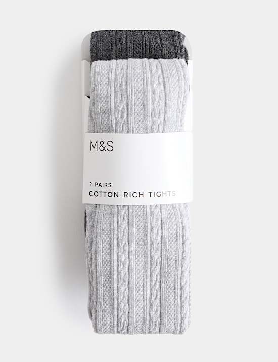 2 Pack Cotton Rich Cable Tights (2-14 Yrs)