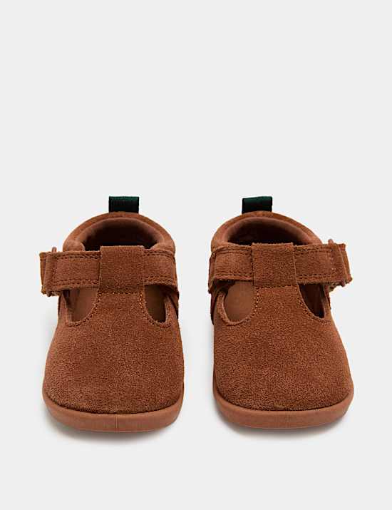 Baby Suede Riptape T Bar Pram Shoes (2 Small - 5 Small)