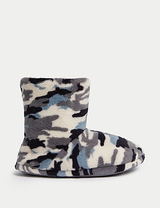 Kids Camouflage Slipper Boots 4 Small 7 Large GREY MIX Slippers M S GR