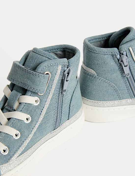 Kids&rsquo; Denim Star High Top Trainers (4 Small - 2 Large)