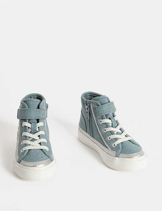 Kids&rsquo; Denim Star High Top Trainers (4 Small - 2 Large)