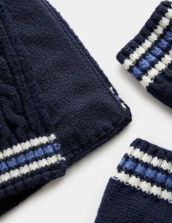 Set van muts, sjaal en handschoenen met kabelsteek voor kinderen (1-13 jaar)