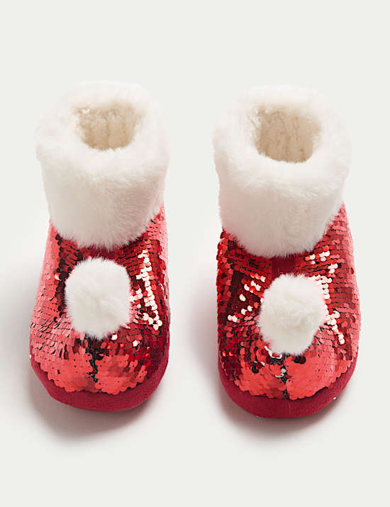 Slipper-Stiefel mit Weihnachtsmotiv und Pailletten (28–40,5)