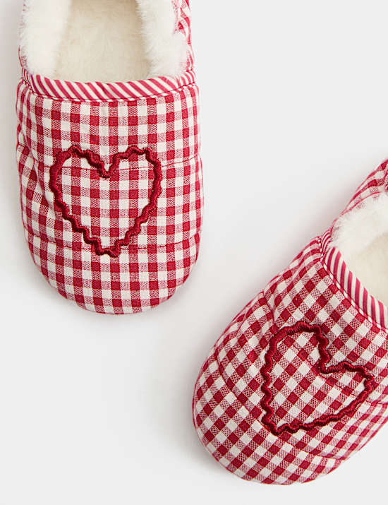 Kids' Checked Heart Elastic Back Slippers (4 Small - 2 Large)