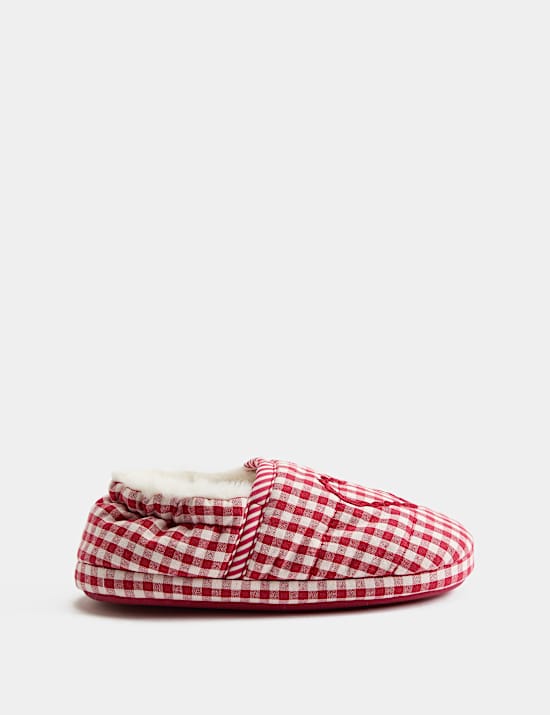 Kids' Checked Heart Elastic Back Slippers (4 Small - 2 Large)