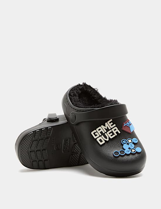 Kids' Badged Faux Fur Lined Clogs (4 Small - 2 Large)