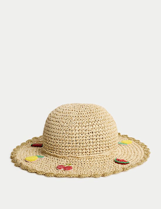Kids' Straw Beaded Fruit Sun Hat