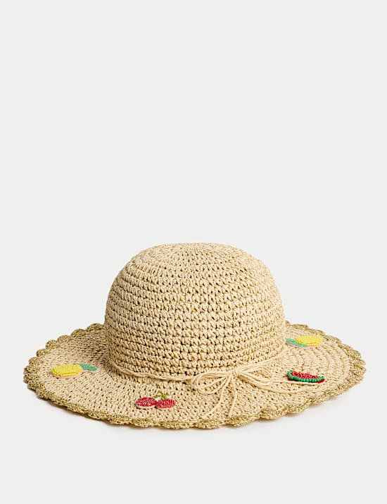 Kids' Straw Beaded Fruit Sun Hat