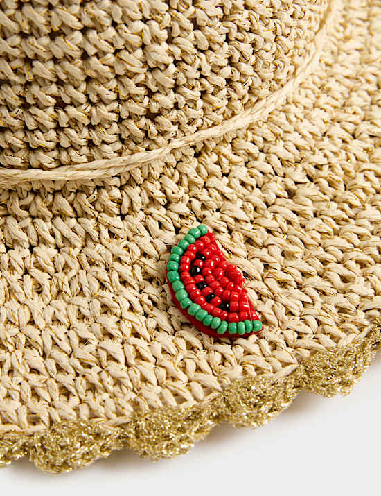 Kids' Straw Beaded Fruit Sun Hat